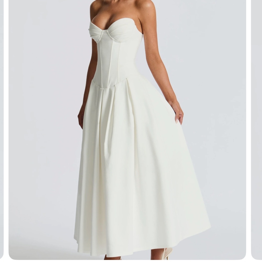 Strapless White Midi Dress